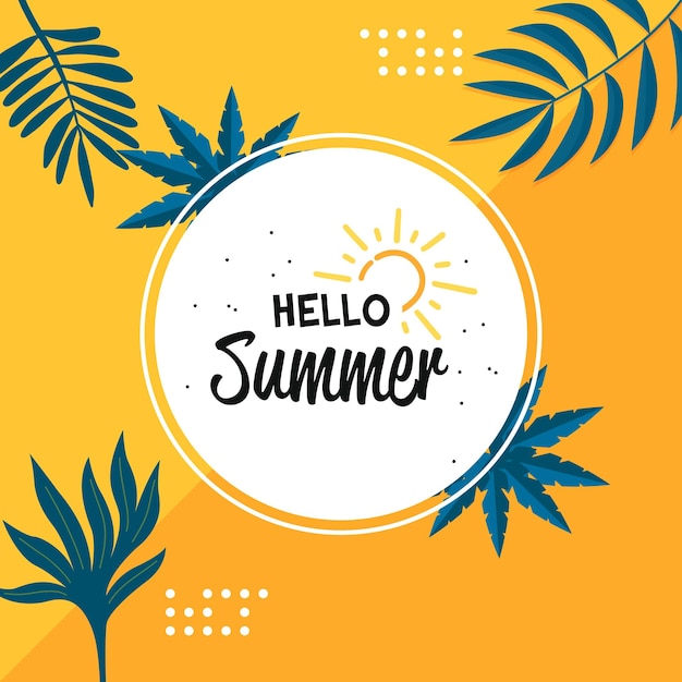 Vector hello summer social media post illustration with leaf