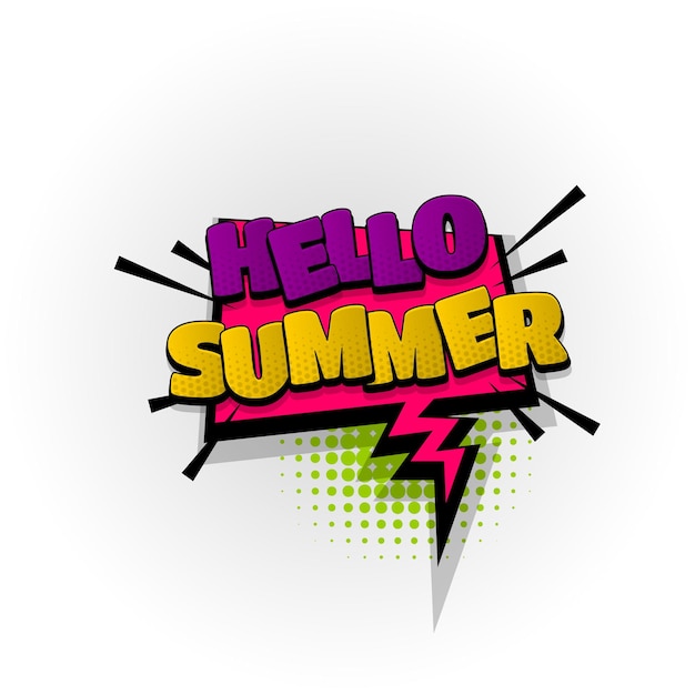 Hello summer sound comic book text effects Template comics speech bubble halftone Pop art style