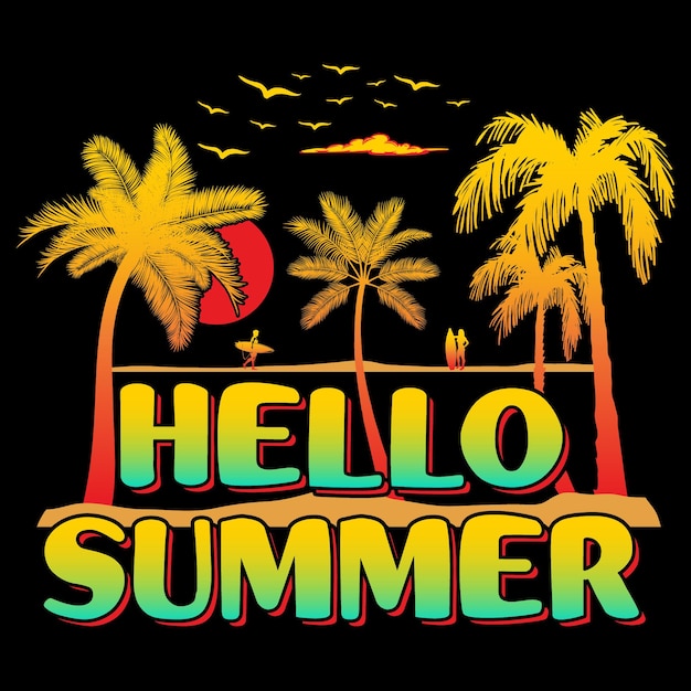 Hello Summer Surfing Sublimation SVG T-Shirt Vector Graphic.