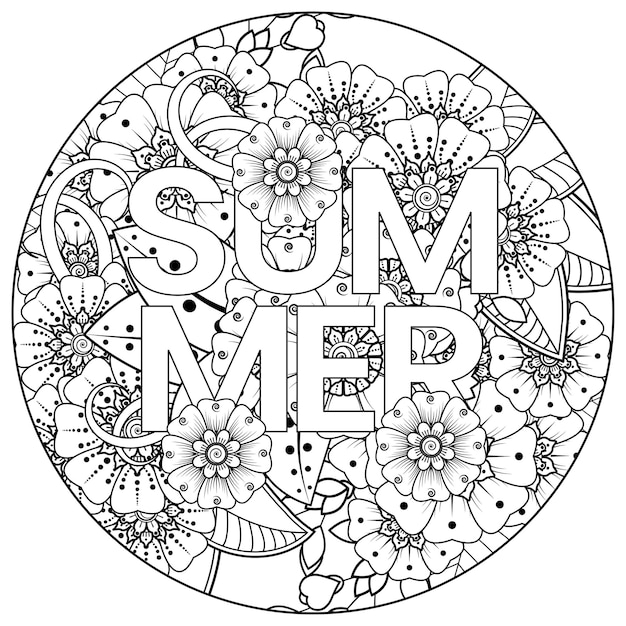 Vector hello summer  template with mehndi flower