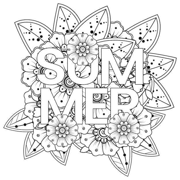 hello summer  template with mehndi flower