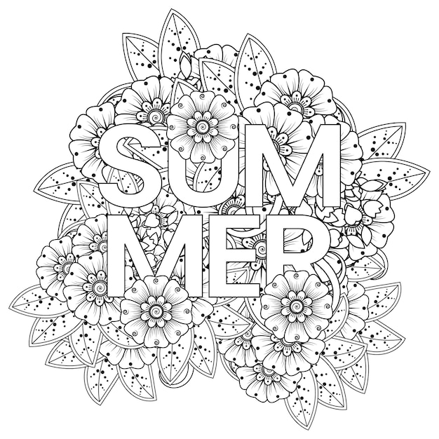 Vector hello summer template with mehndi flower