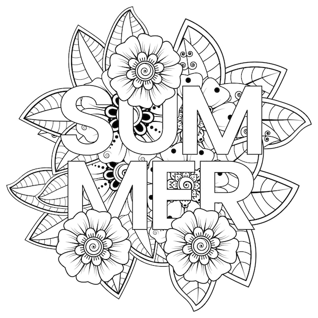 Hello Summer   template with mehndi flower