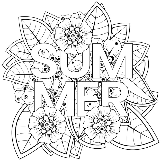 Hello Summer   template with mehndi flower