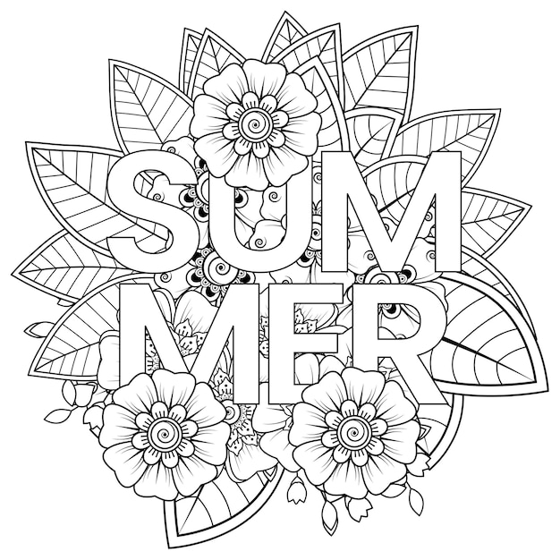 Hello Summer   template with mehndi flower