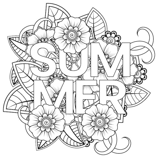 Hello Summer   template with mehndi flower