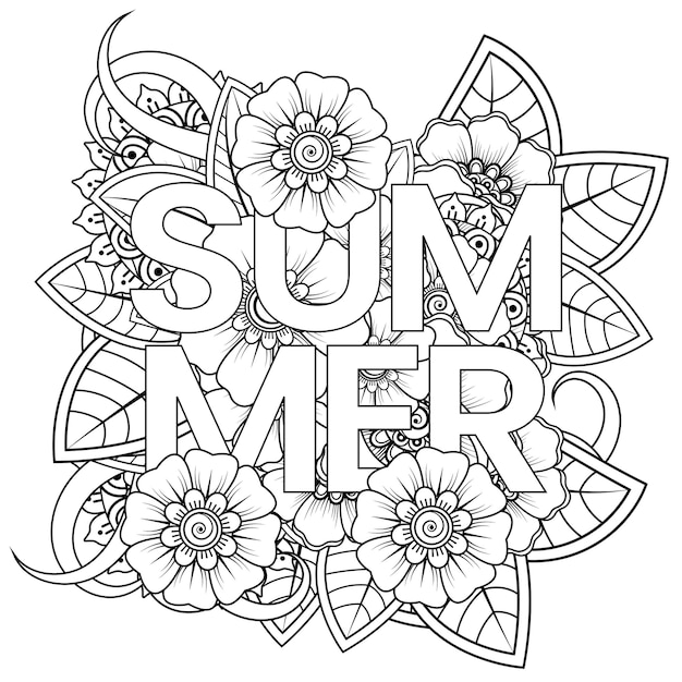 Hello Summer   template with mehndi flower