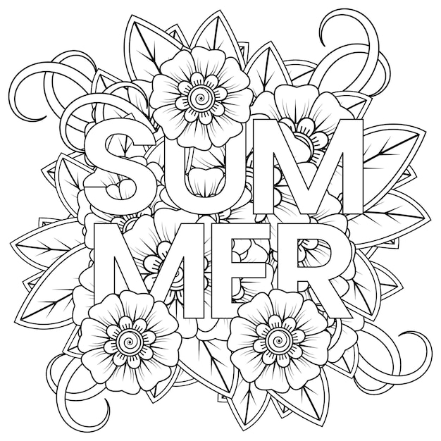 Hello Summer   template with mehndi flower