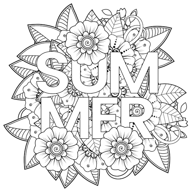 Hello Summer   template with mehndi flower