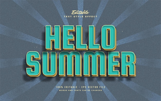 Текст Hello Summer синего и желтого цветов в винтажном стиле