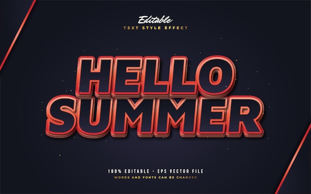 Hello Summer Text in Bold Black and Red Style with Embossed Effect