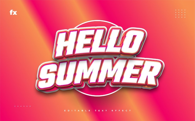 Текст Hello Summer в красочном ретро-стиле с эффектом тиснения 3D. Редактируемый эффект стиля текста