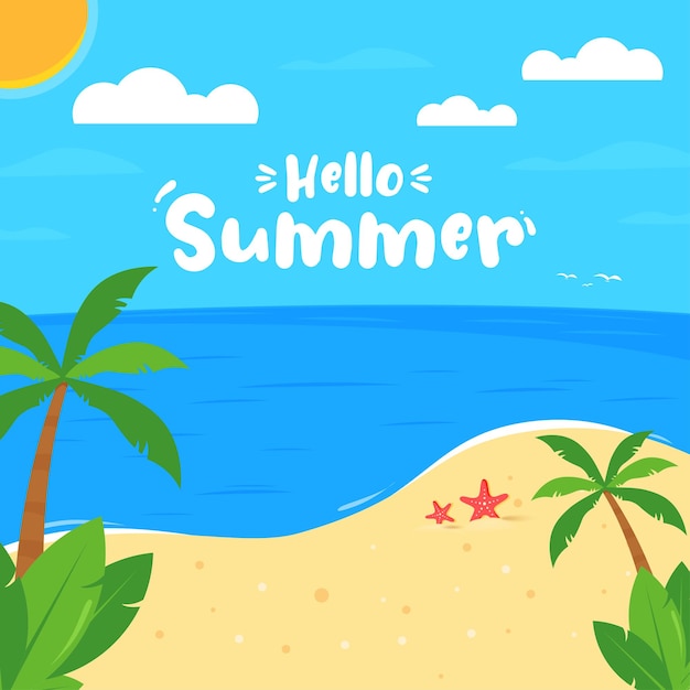 hello Summer  text on tropical beach