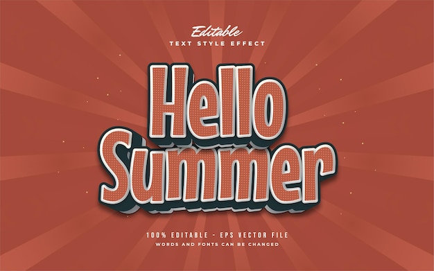 Hello Summer Text in Vintage Orange Style. Editable Text Effect