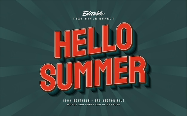 Текст Hello Summer в винтажном оранжевом стиле с волнистым эффектом. Редактируемый эффект стиля текста