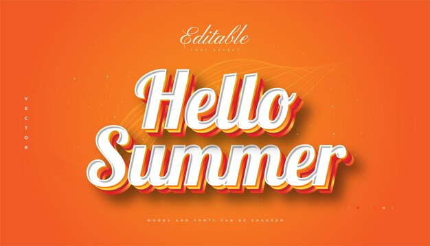 Текст Hello Summer в бело-оранжевом стиле с 3D-эффектом Редактируемый текстовый эффект
