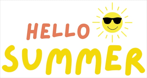 Vector hello summer text with sun design vector illustration isolated on white