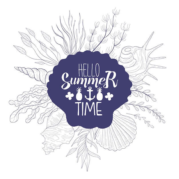 Vector hello summer time banner template summer time inspirational poster banner card invitation logo label