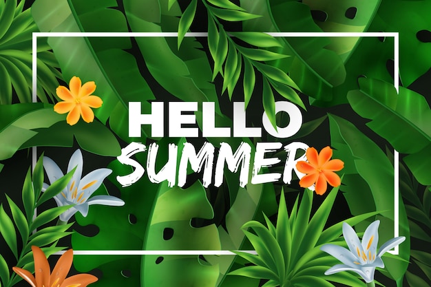 Вектор hello summer тропический фон