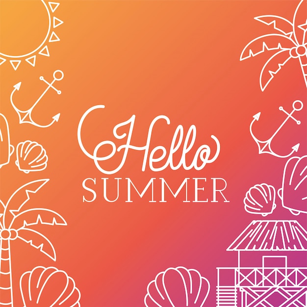 Hello summer and vacation silhouette design