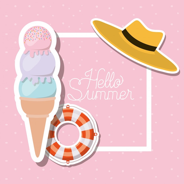 Hello summer and vacation stickers design