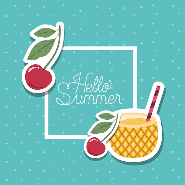 Hello summer and vacation stickers design 