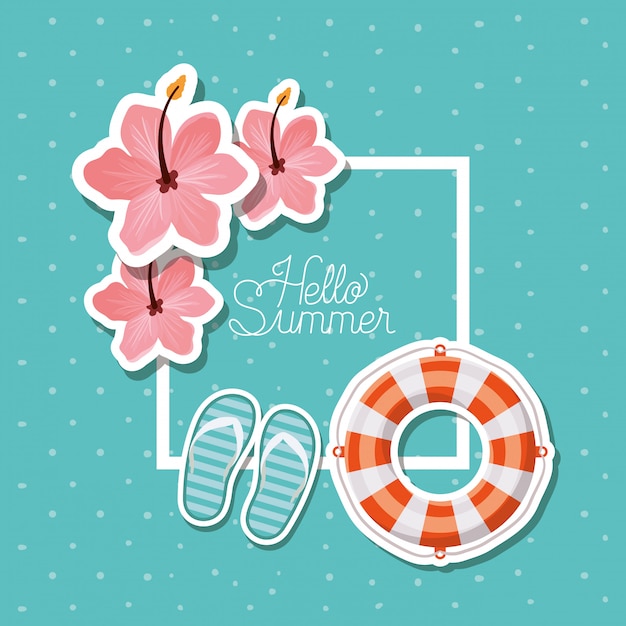 Hello summer and vacation stickers design 