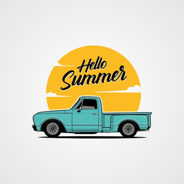 Vector hello summer vintage truck logo