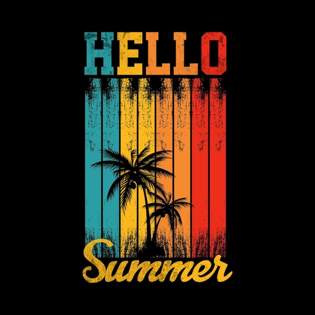 Hello Summer Vintage дизайн футболки