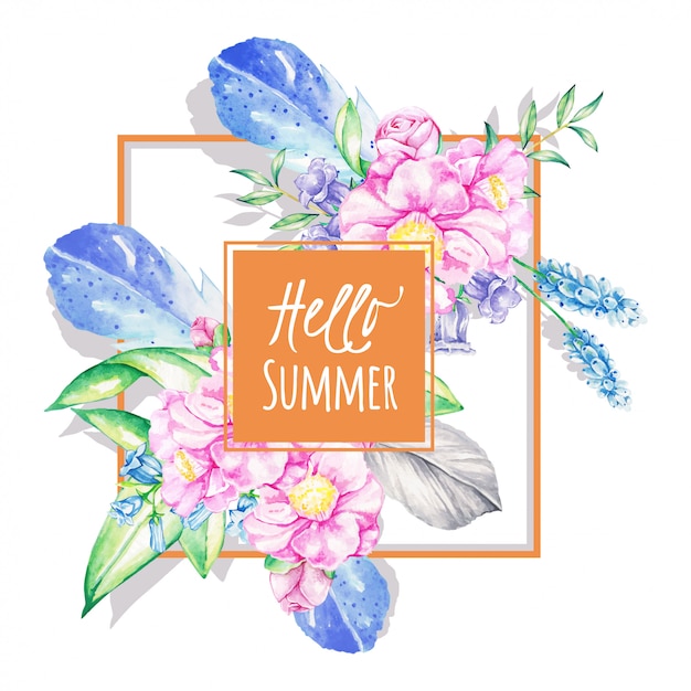 Hello summer watercolor illustration