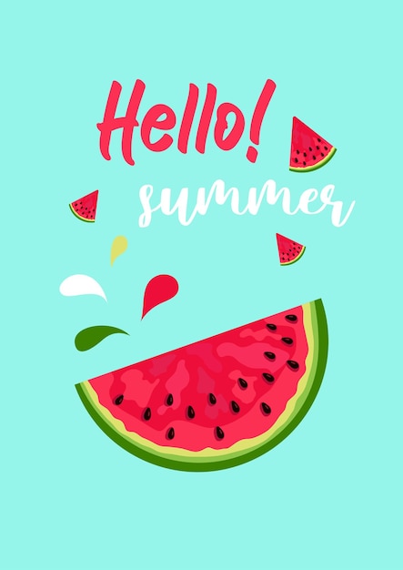 안녕하세요 여름 수박의 날입니다. 포스터 배너 엽서 브로셔 디자인 서식 파일 수박 조각