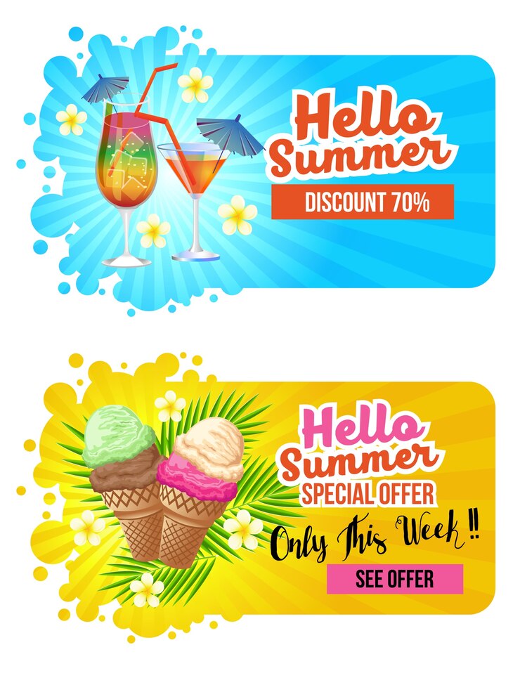 こんにちは夏のウェブサイトバナー夏のドリンク