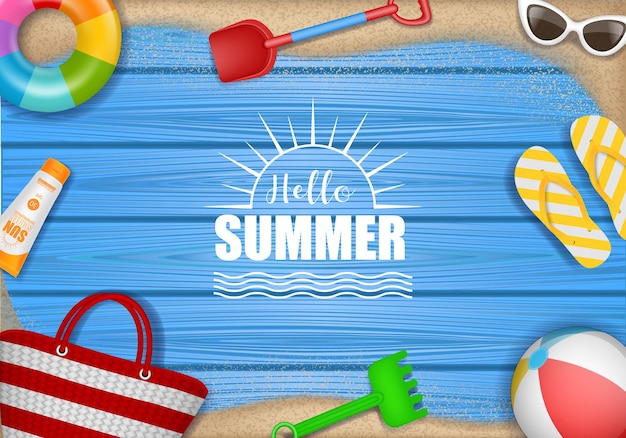 Vector hello summer with beach elements