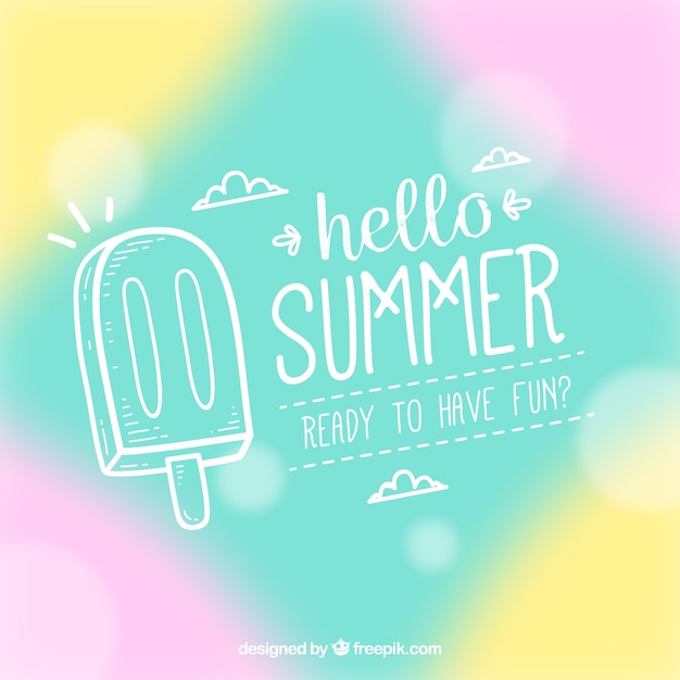 Vector hello summer with blurred background