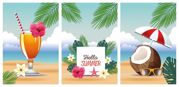 Hello summer with tropical scenes set