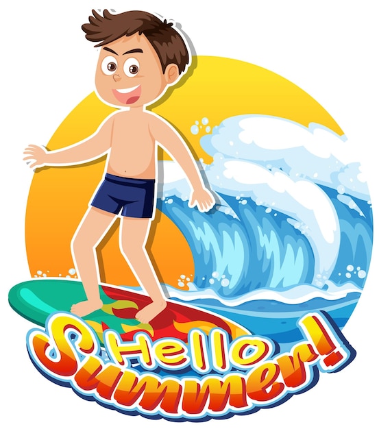 Hello summer word with kid character