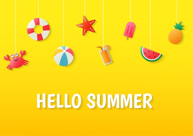 hello summer on yellow background.