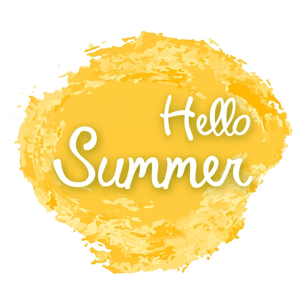 Vector hello summer on yellow watercolor spot