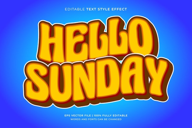 Текстовый эффект hello sunday groovy, редактируемый винтажный и ретро-стиль текста