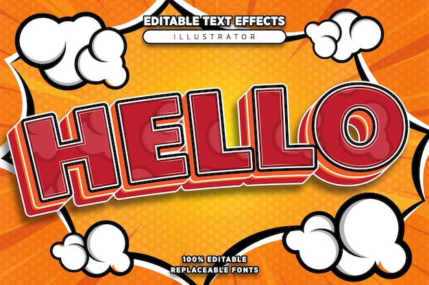 Vector hello text effect editable in comic style