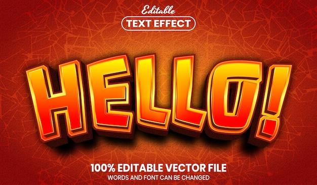 Vector hello text, font style editable text effect