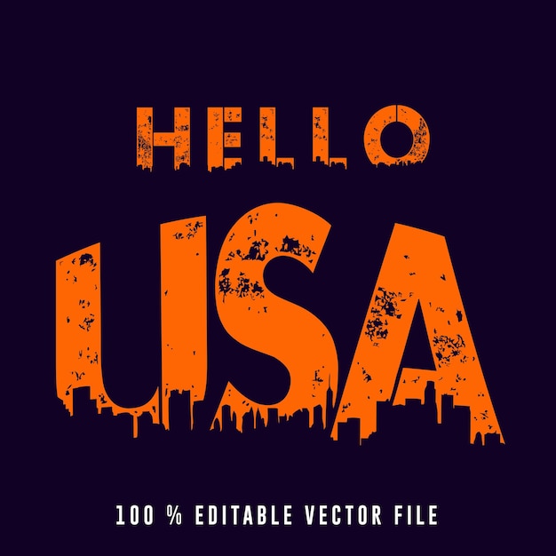 Hello USA text effect vector Editable college tshirt design printable vector