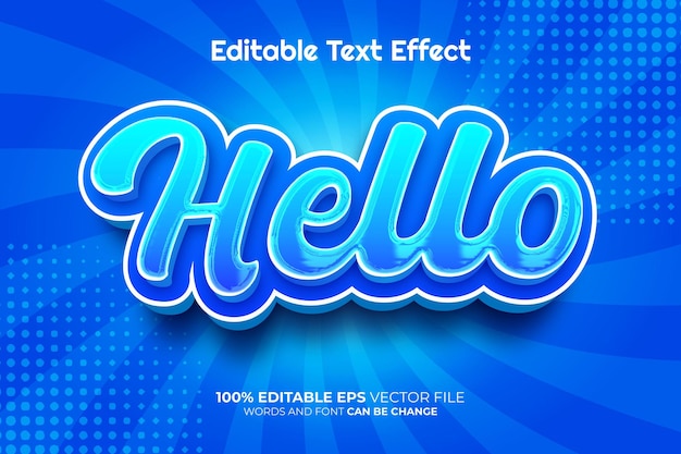 Привет векторный 3D стиль редактируемого текстового эффекта