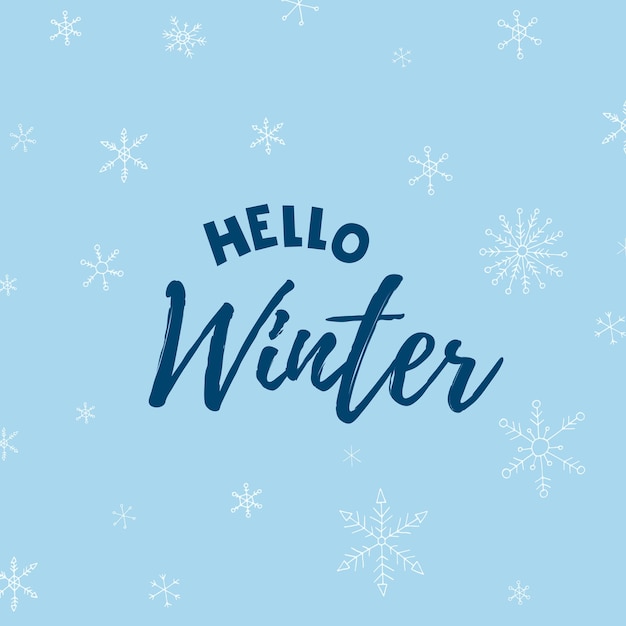 hello winter 2022. lettering with snowflakes. winter vector illustration.