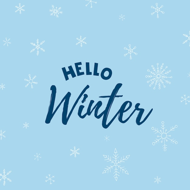 Hello Winter 2022. Lettering with snowflakes. Winter vector illustration.