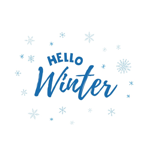 Hello winter 2022. lettering with snowflakes. winter vector illustration.