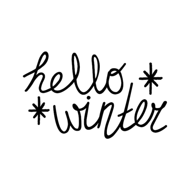 Здравствуй, зима, черный нарисованный вручную текст на белом фоне Векторное искусство