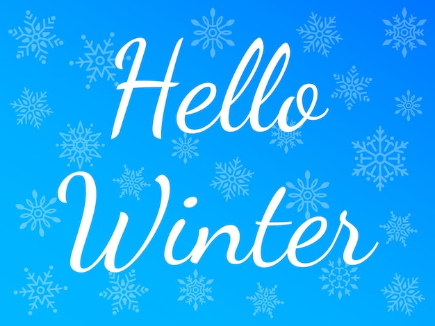 안녕하세요 겨울입니다. 눈송이의 배경에 파란색 배너입니다. 벡터 일러스트 레이 션
