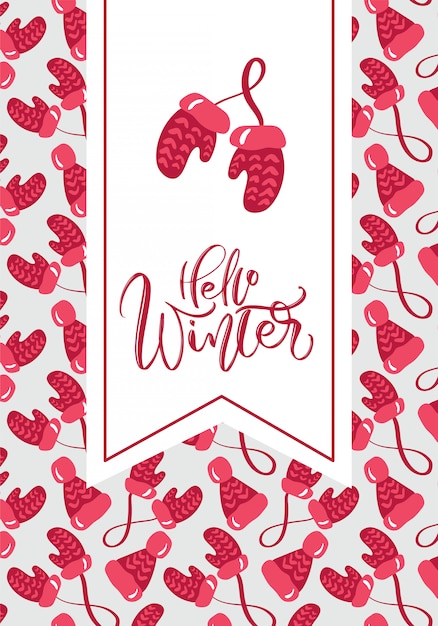 Hello winter calligraphic lettering hand written text. chritsmas greeting card