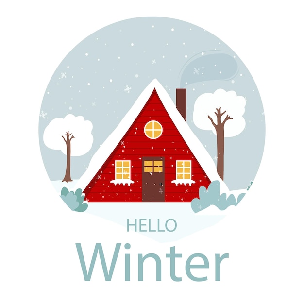 Hello winter card. Winter landscape. Vector graphics in flat style